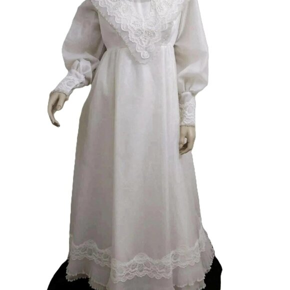 Vintage 1970s Wedding Dress Bridal Gown Long Sleeves Lace Chiffon 29"W 36"B - Picture 3 of 11